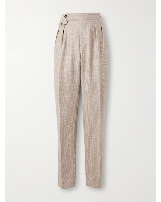 Brunello Cucinelli White Straight-Leg Pleated Puppytooth Cashmere And Silk-Blend Suit Trousers for men
