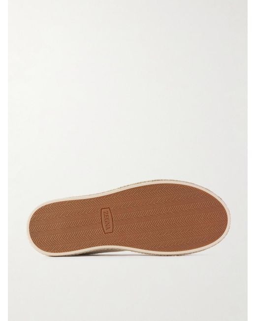 Zegna Natural Triple Stitchtm Leather-trimmed Canvas Slip-on Sneakers for men