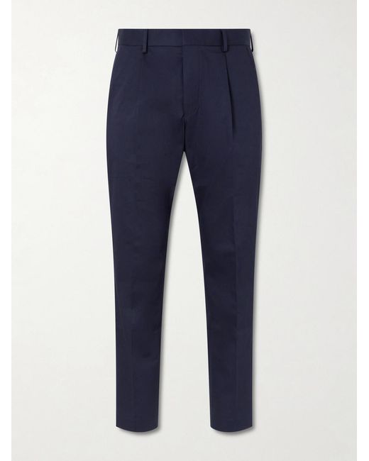 NN07 Blue Tapered Pleated Organic Cotton-blend Twill Trousers for men