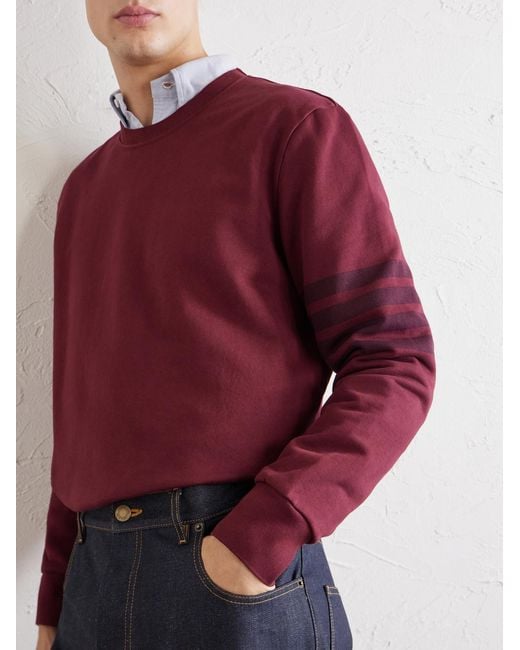 Thom Browne Red 4-Bar Stripe Cotton-Jersey Sweatshirt for men