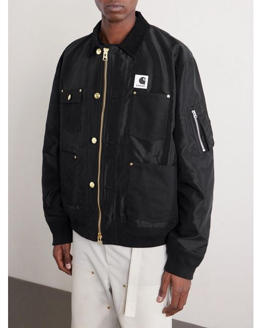 Sacai Black X Carhartt Corduroy-Trimmed Blouson Jacket for men