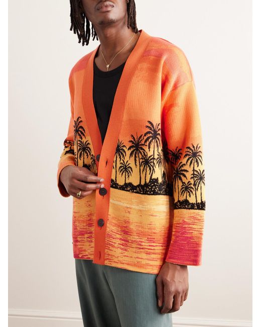 Alanui Orange Kerala Jacquard-knit Cardigan for men
