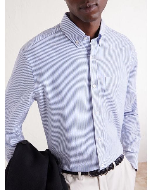 Striped Cotton-Poplin Shirt di Dunhill in White da Uomo