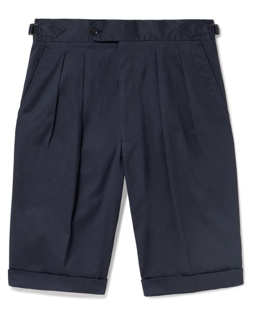 Richard James Blue Straight-leg Pleated Stretch-cotton Twill Shorts for men