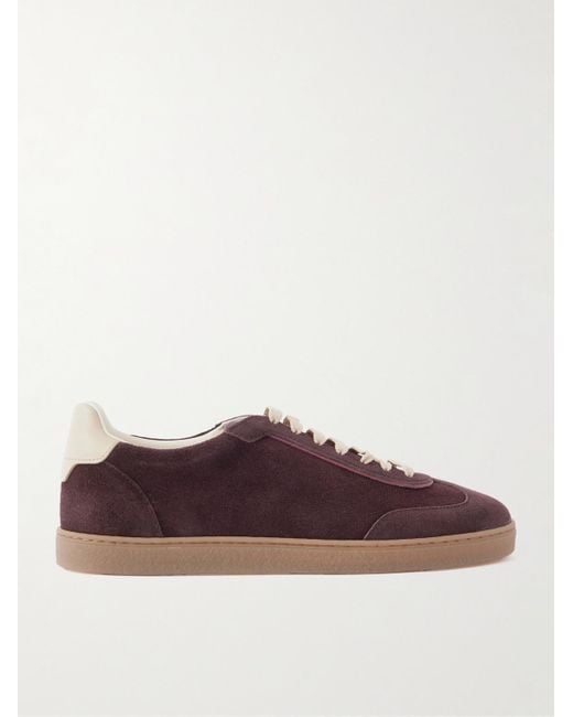 Brunello Cucinelli Brown Coda Di Rondine Leather-Trimmed Waxed-Suede Sneakers for men