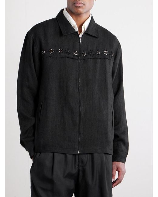 Kartik Research Black Embroidered Linen Jacket for men