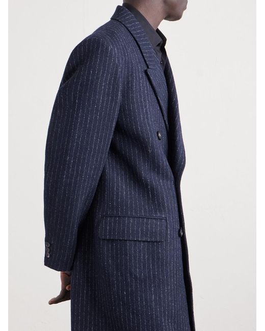 Bode Blue Waldorf Double-Breasted Pinstriped Virgin Wool Coat for men