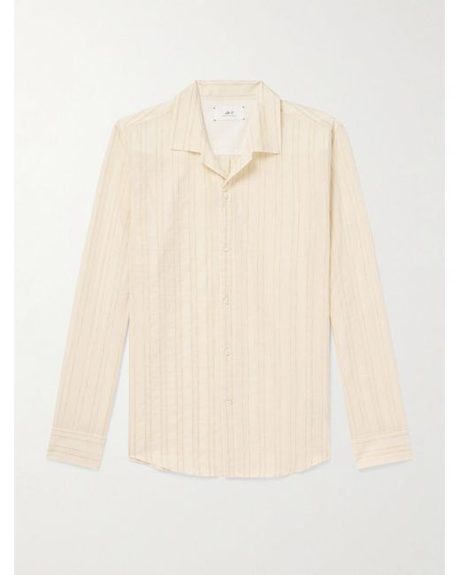 Mr P. Natural Camp-Collar Embroidered Striped Cotton And Linen-Blend Shirt for men