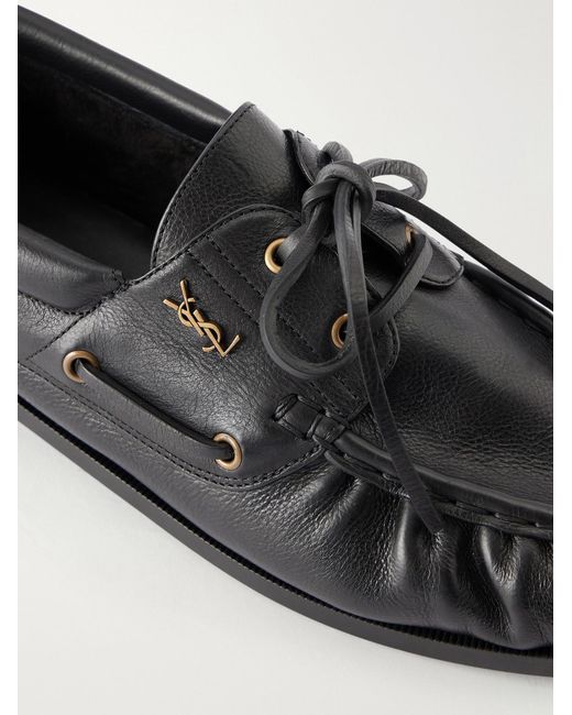Saint Laurent Black Le Loafer Monogram Logo-appliquéd Leather Loafers for men