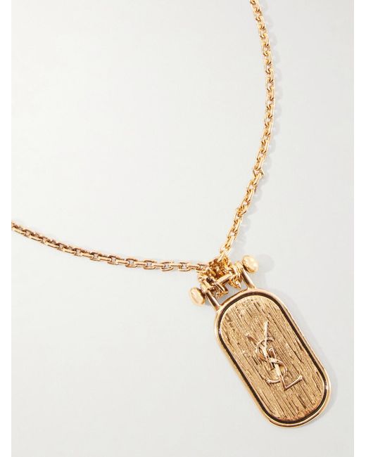 Saint Laurent White Cassandre Tablet Gold-tone Necklace for men