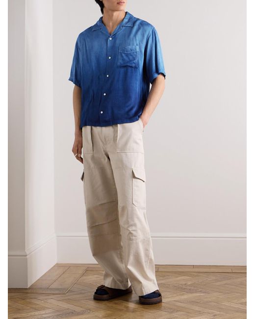 Blue Blue Japan Blue Camp-collar Indigo-dyed Woven Shirt for men