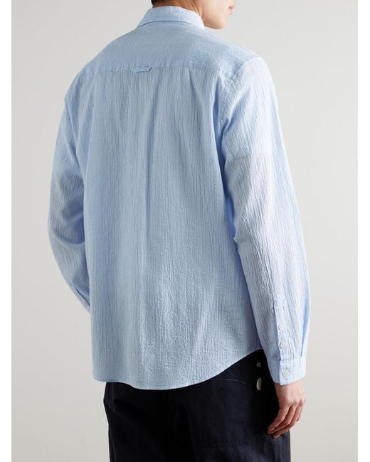 Folk Blue Textured Cotton-Blend Shirt for men
