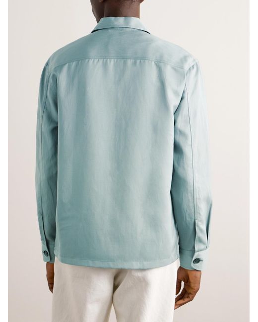 Brioni Blue Camp-collar Silk And Linen-blend Twill Overshirt for men