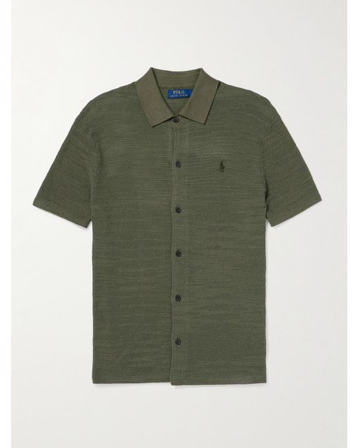 Polo Ralph Lauren Schmal geschnittenes Hemd aus einer Baumwoll-Leinenmischung mit Logostickerei in Green für Herren