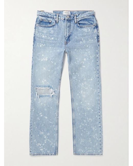 FRAME Blue The Boxy Straight-Leg Distressed Paint-Splattered Jeans for men