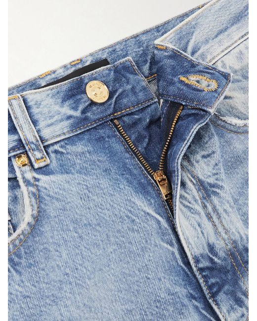 Versace Blue Embellished Straight-Leg Jeans for men