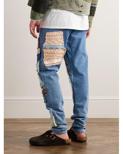 Jeans a gamba dritta patchwork di Greg Lauren in Blue da Uomo