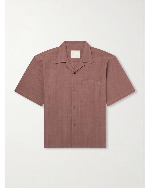 Kardo Brown Rohit Convertible-Collar Cotton-Jacquard Shirt for men