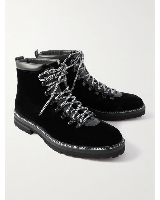 Manolo Blahnik Black Calaurio Leather-trimmed Velvet Lace-up Boots for men