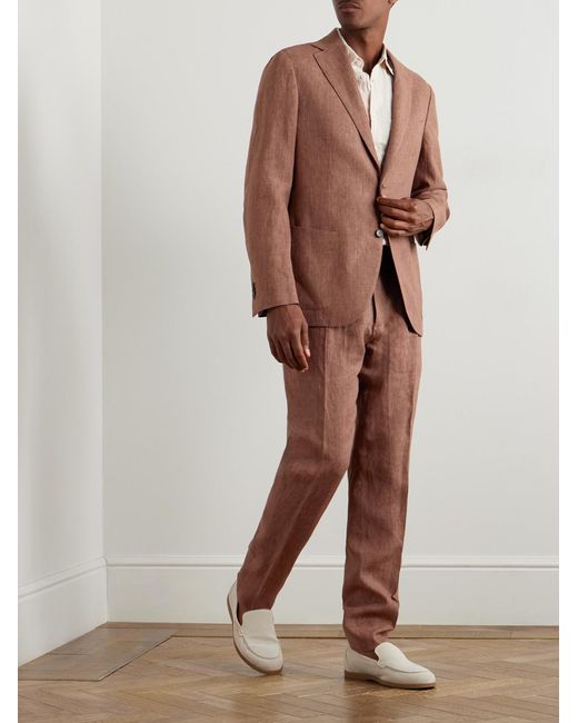 Slowear Brown Venezia 1951 Slim-Fit Tapered Pleated Linen Suit Trousers for men