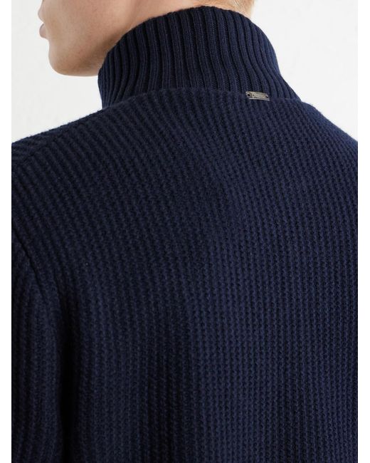 Herno Blue Wool Zip-up Cardigan for men
