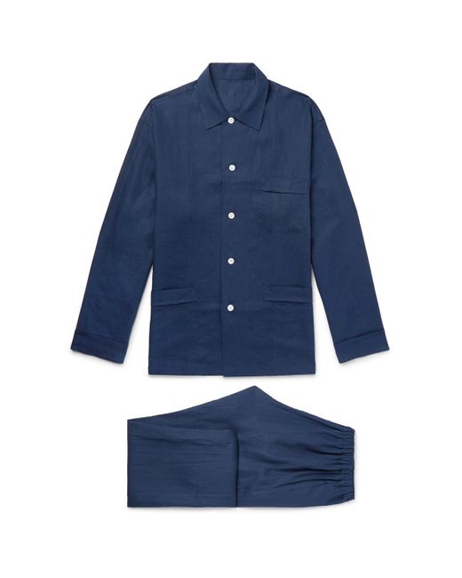 Anderson & Sheppard Blue Linen Pyjama Set for men