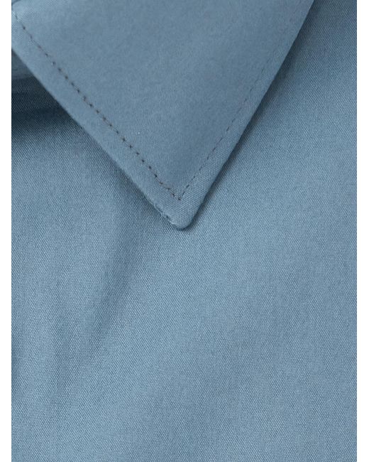 Canali Blue Spread-Collar Cotton-Blend Poplin Shirt for men