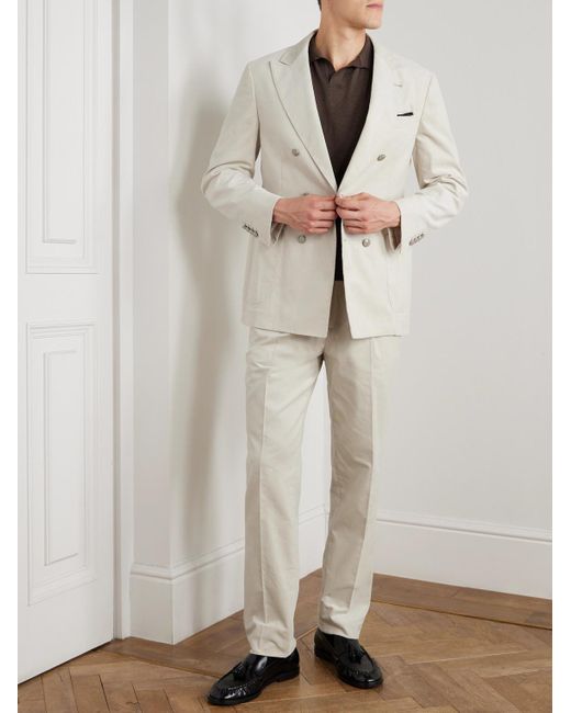 Brunello Cucinelli White Straight-Leg Pleated Cotton-Corduroy Suit Trousers for men