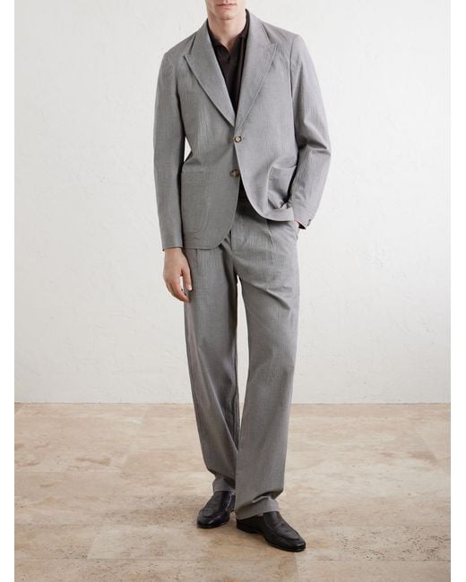Oliver Spencer Gray Finsbury Checked Cotton-Blend Seersucker Suit Jacket for men