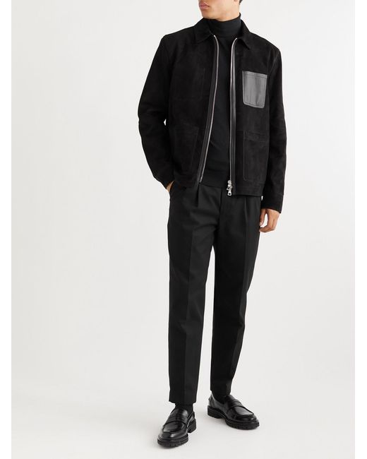 Mr P. Black Leather-Trimmed Suede Jacket for men