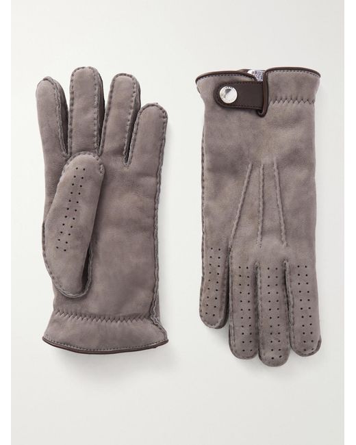 Brunello Cucinelli Gray Leather-Trimmed Suede Gloves for men