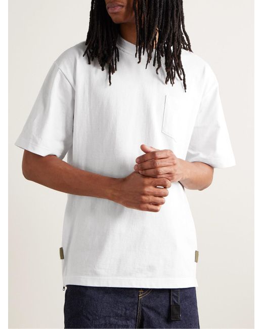 T-shirt in jersey di cotone con finiture in gros-grain di Sacai in White da Uomo