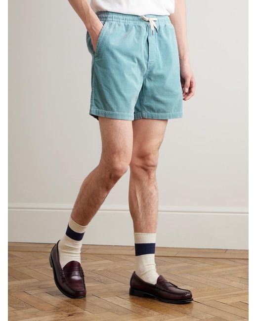Polo Ralph Lauren Blue Straight-Leg Logo-Embroidered Cotton-Corduroy Drawstring Shorts for men
