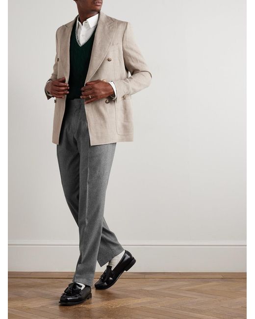 Slowear Gray Straight-Leg Pleated Wool-Blend Flannel Suit Trousers for men