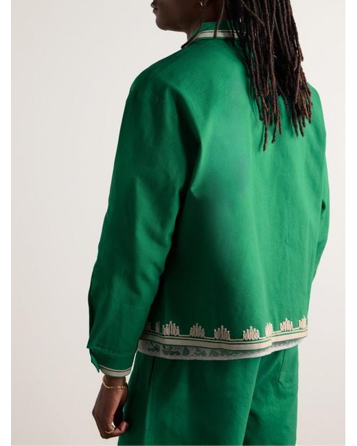Bode Green Ripple Embellished Grosgrain-trimmed Cotton-canvas Jacket for men