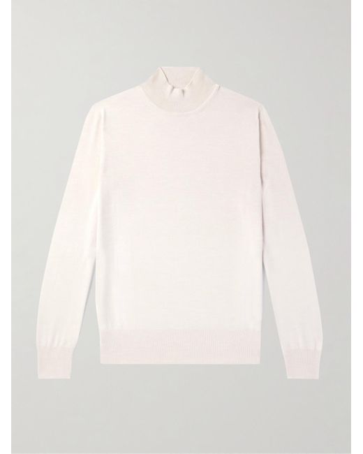 Mr P. White Merino Wool Mock-Neck Sweater for men
