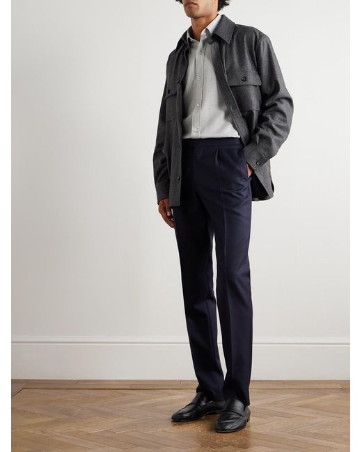 De Petrillo Blue Slim-fit Tapered Pleated Wool-twill Suit Trousers for men