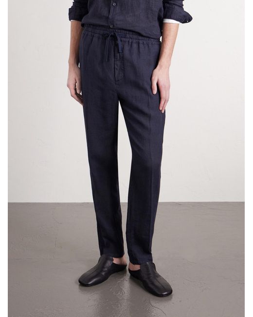 Altea Blue Mattia Straight-leg Linen Drawstring Trousers for men
