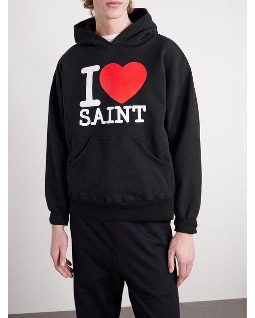 SAINT Mxxxxxx Blue I Love Saint Logo-print Cotton-jersey Hoodie for men