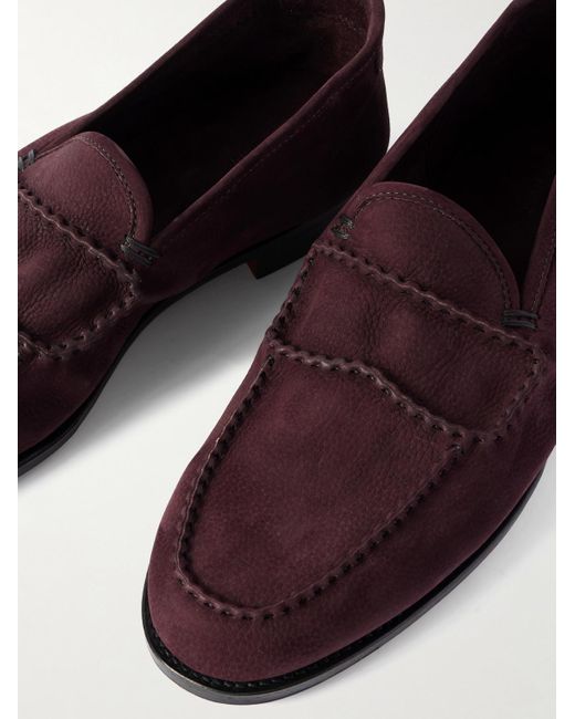 John Lobb Red Bath Nubuck Loafers for men