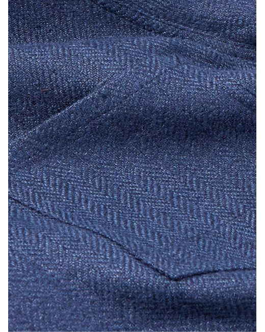 Overshirt in misto lino e seta a spina di pesce Burnham di Ralph Lauren Purple Label in Blue da Uomo