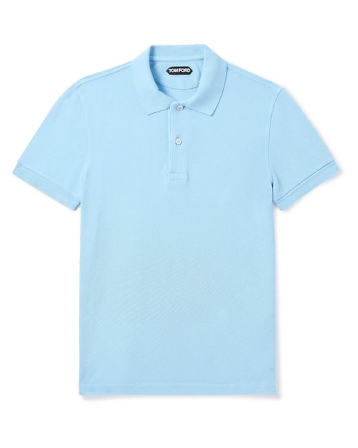 Tom Ford Blue Slim-Fit Garment-Dyed Cotton-Piqué Polo Shirt for men
