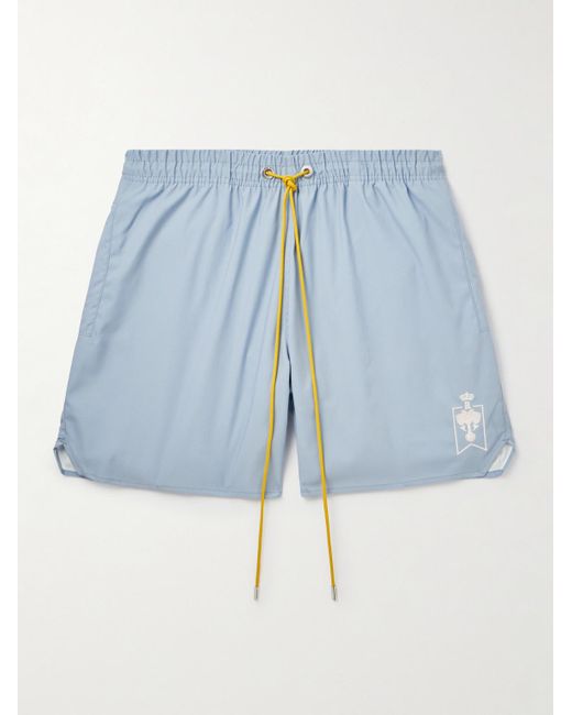 Rhude Blue Straight-leg Mid-length Logo-embroidered Swim Shorts for men