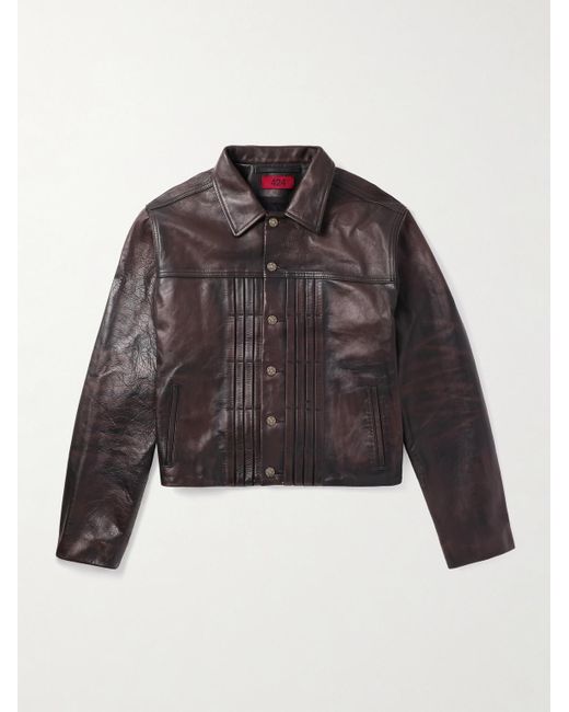 424 Brown Cropped Leather Jacket for men
