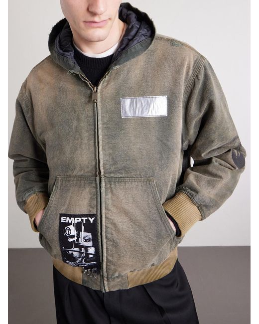 Enfants Riches Deprimes Gray War Started Appliquéd Cotton-canvas Hooded Jacket for men