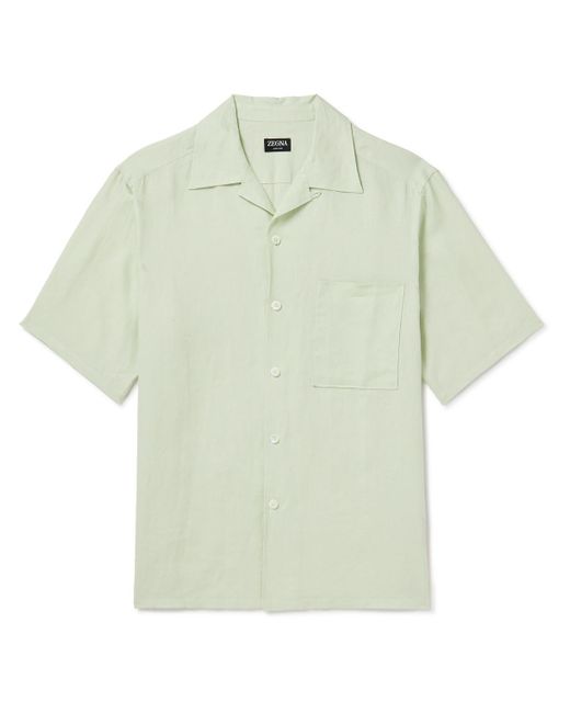 Zegna Green Camp-collar Oasi Linen Shirt for men