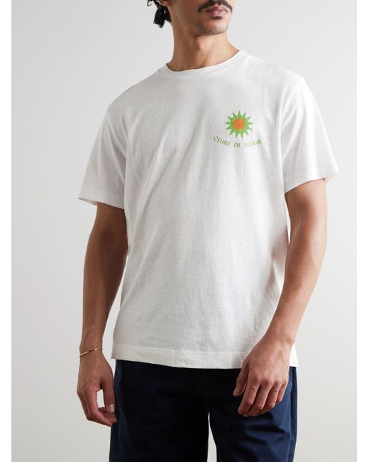 Frescobol Carioca Dinis Clube de Praia T-Shirt aus Jersey aus einer Baumwoll-Leinenmischung mit Print in White für Herren
