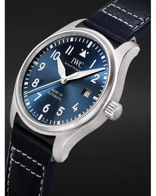 Iwc Black Pilot's Mark Xx Automatic 40mm Stainless Steel And Leather Watch for men
