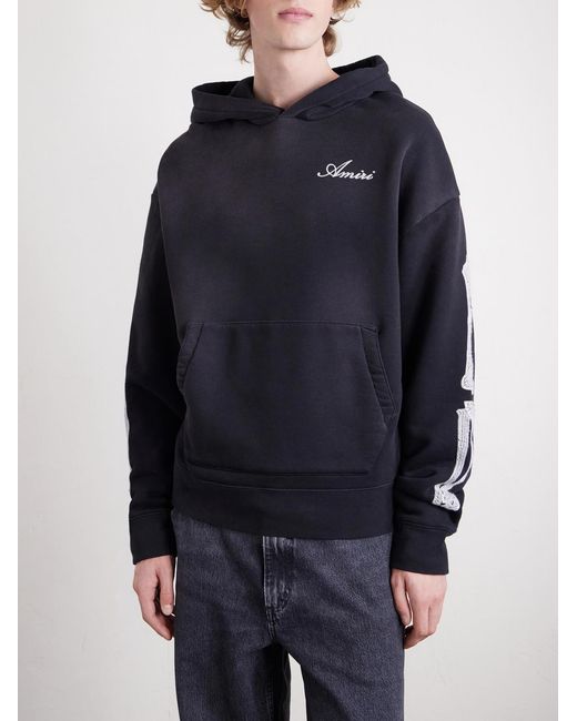 Amiri Blue Bones Logo-embroidered Cotton-jersey Hoodie for men