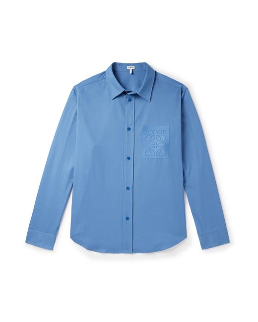 Loewe Blue Logo-embroidered Cotton-poplin Shirt for men